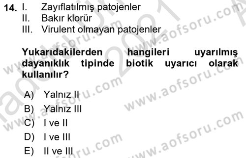 Fitopatoloji Dersi 2021 - 2022 Yılı (Vize) Ara Sınav Soruları 14. Soru