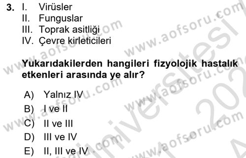 Fitopatoloji Dersi 2021 - 2022 Yılı (Vize) Ara Sınav Soruları 3. Soru