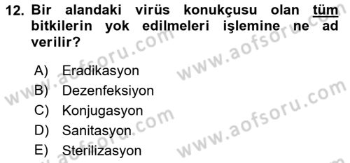 Fitopatoloji Dersi 2021 - 2022 Yılı (Final) Dönem Sonu Sınav Soruları 12. Soru