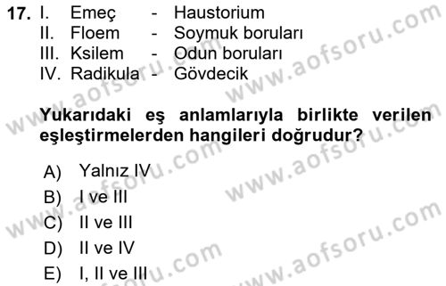 Fitopatoloji Dersi 2021 - 2022 Yılı (Final) Dönem Sonu Sınav Soruları 17. Soru