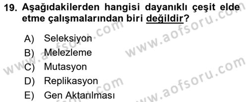 Fitopatoloji Dersi 2021 - 2022 Yılı (Final) Dönem Sonu Sınav Soruları 19. Soru