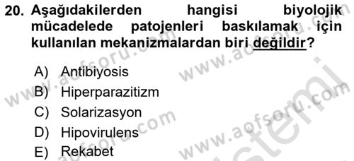 Fitopatoloji Dersi 2021 - 2022 Yılı (Final) Dönem Sonu Sınav Soruları 20. Soru