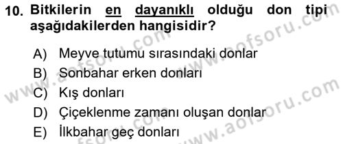 Fitopatoloji Dersi 2021 - 2022 Yılı Yaz Okulu Sınav Soruları 10. Soru