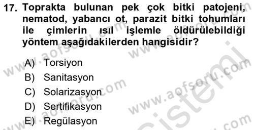 Fitopatoloji Dersi 2021 - 2022 Yılı Yaz Okulu Sınav Soruları 17. Soru