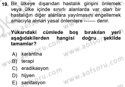 Fitopatoloji Dersi 2021 - 2022 Yılı Yaz Okulu Sınav Soruları 19. Soru