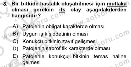 Fitopatoloji Dersi 2022 - 2023 Yılı (Vize) Ara Sınav Soruları 8. Soru