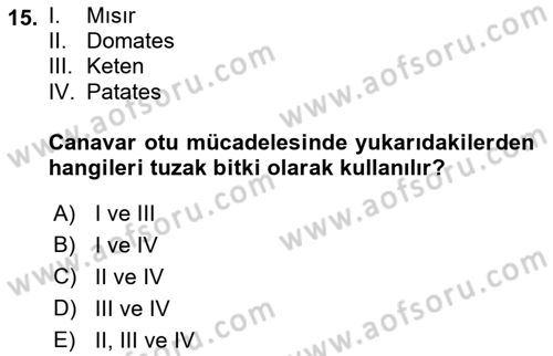Fitopatoloji Dersi 2022 - 2023 Yılı (Final) Dönem Sonu Sınav Soruları 15. Soru