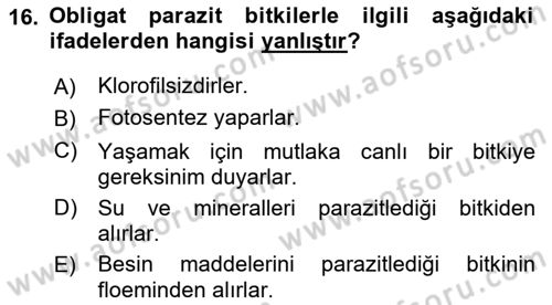 Fitopatoloji Dersi 2022 - 2023 Yılı (Final) Dönem Sonu Sınav Soruları 16. Soru