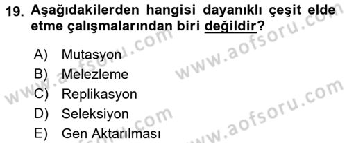 Fitopatoloji Dersi 2022 - 2023 Yılı (Final) Dönem Sonu Sınav Soruları 19. Soru