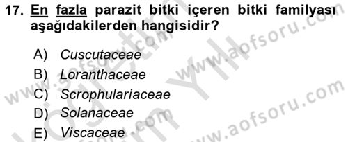 Fitopatoloji Dersi 2022 - 2023 Yılı Yaz Okulu Sınavı 17. Soru