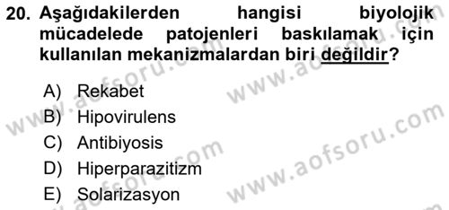 Fitopatoloji Dersi 2022 - 2023 Yılı Yaz Okulu Sınavı 20. Soru