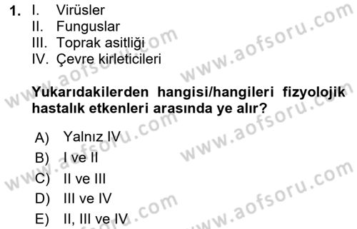 Fitopatoloji Dersi 2023 - 2024 Yılı (Vize) Ara Sınavı 1. Soru