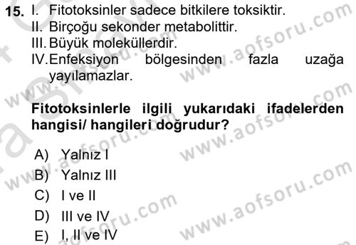 Fitopatoloji Dersi 2023 - 2024 Yılı (Vize) Ara Sınav Soruları 15. Soru