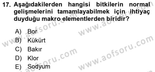 Fitopatoloji Dersi 2023 - 2024 Yılı (Vize) Ara Sınav Soruları 17. Soru