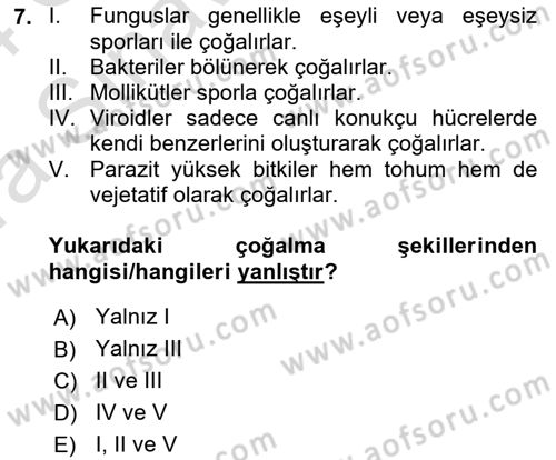 Fitopatoloji Dersi 2023 - 2024 Yılı (Vize) Ara Sınav Soruları 7. Soru