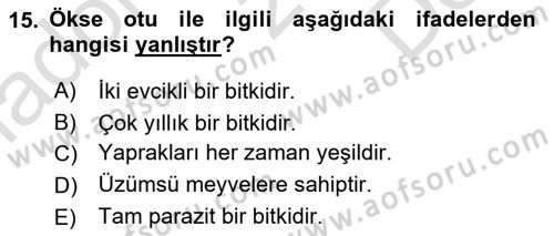 Fitopatoloji Dersi 2023 - 2024 Yılı (Final) Dönem Sonu Sınav Soruları 15. Soru