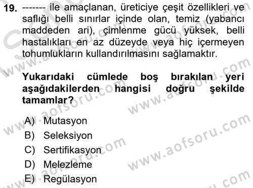 Fitopatoloji Dersi 2023 - 2024 Yılı (Final) Dönem Sonu Sınav Soruları 19. Soru