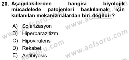 Fitopatoloji Dersi 2023 - 2024 Yılı (Final) Dönem Sonu Sınav Soruları 20. Soru