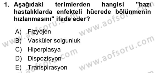 Fitopatoloji Dersi 2023 - 2024 Yılı Yaz Okulu Sınav Soruları 1. Soru