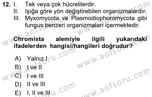 Fitopatoloji Dersi 2023 - 2024 Yılı Yaz Okulu Sınav Soruları 12. Soru