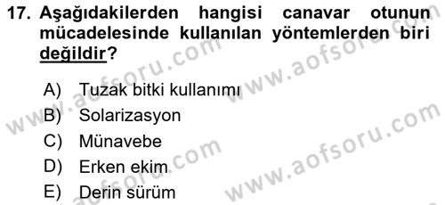 Fitopatoloji Dersi 2023 - 2024 Yılı Yaz Okulu Sınav Soruları 17. Soru