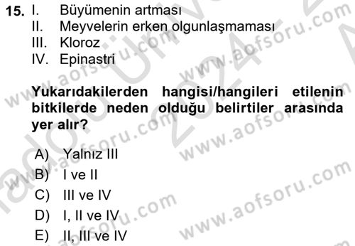 Fitopatoloji Dersi 2024 - 2025 Yılı (Vize) Ara Sınav Soruları 15. Soru