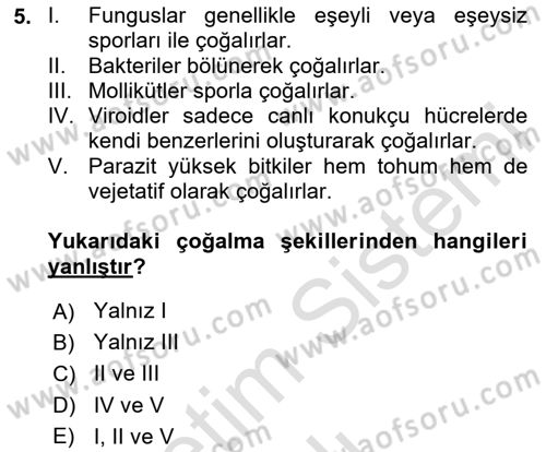 Fitopatoloji Dersi 2025 - 2026 Yılı (Vize) Ara Sınav Soruları 5. Soru