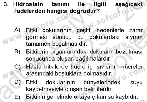 Fitopatoloji Dersi 2025 - 2026 Yılı (Final) Dönem Sonu Sınav Soruları 3. Soru