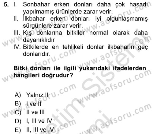 Fitopatoloji Dersi 2025 - 2026 Yılı (Final) Dönem Sonu Sınav Soruları 5. Soru
