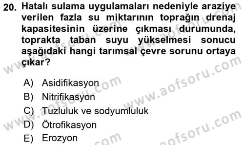 Peyzaj Çevre ve Tarım Dersi 2015 - 2016 Yılı Tek Ders Sınavı 20. Soru