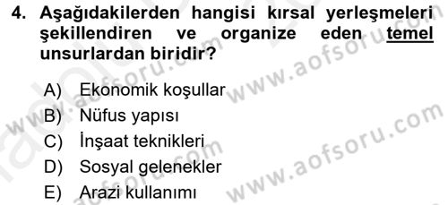 Peyzaj Çevre ve Tarım Dersi 2017 - 2018 Yılı 3 Ders Sınavı 4. Soru