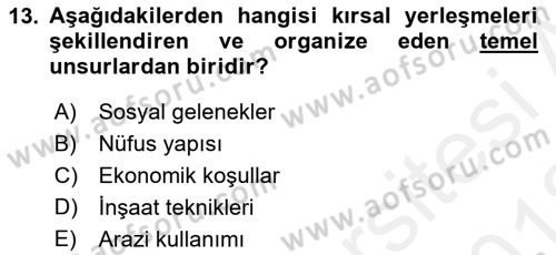 Peyzaj Çevre ve Tarım Dersi 2017 - 2018 Yılı (Vize) Ara Sınavı 13. Soru