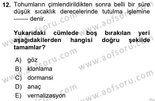 Peyzaj Çevre ve Tarım Dersi 2018 - 2019 Yılı 3 Ders Sınavı 12. Soru