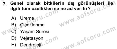 Peyzaj Çevre ve Tarım Dersi 2018 - 2019 Yılı (Final) Dönem Sonu Sınavı 7. Soru