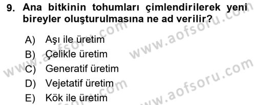 Peyzaj Çevre ve Tarım Dersi 2018 - 2019 Yılı (Final) Dönem Sonu Sınavı 9. Soru