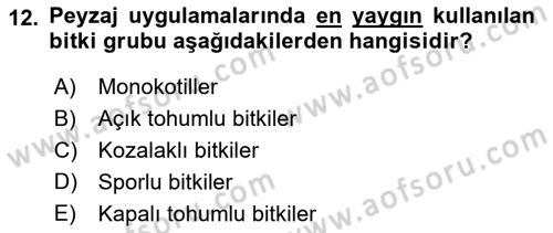 Peyzaj Çevre ve Tarım Dersi 2018 - 2019 Yılı Yaz Okulu Sınavı 12. Soru