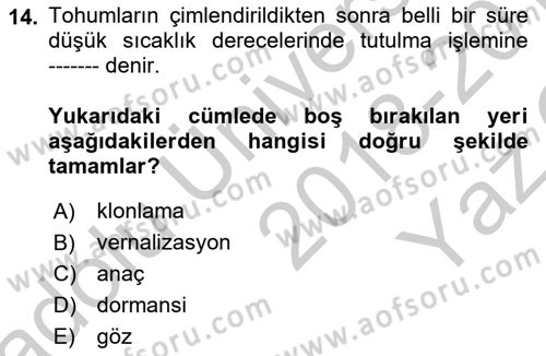 Peyzaj Çevre ve Tarım Dersi 2018 - 2019 Yılı Yaz Okulu Sınavı 14. Soru