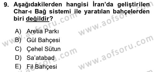 Peyzaj Çevre ve Tarım Dersi 2021 - 2022 Yılı (Vize) Ara Sınav Soruları 9. Soru