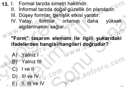 Peyzaj Çevre ve Tarım Dersi 2021 - 2022 Yılı (Final) Dönem Sonu Sınavı 13. Soru