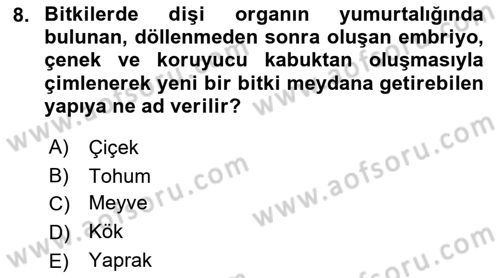 Peyzaj Çevre ve Tarım Dersi 2021 - 2022 Yılı (Final) Dönem Sonu Sınavı 8. Soru