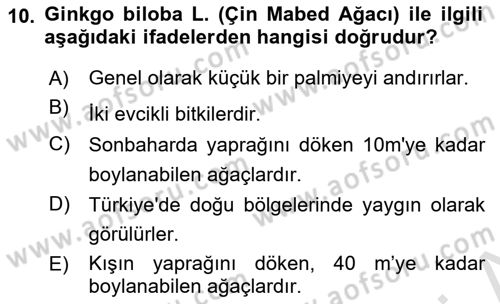 Peyzaj Çevre ve Tarım Dersi 2021 - 2022 Yılı Yaz Okulu Sınavı 10. Soru