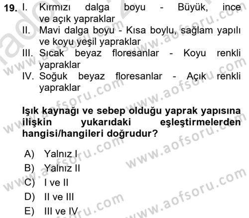 Peyzaj Çevre ve Tarım Dersi 2021 - 2022 Yılı Yaz Okulu Sınavı 19. Soru