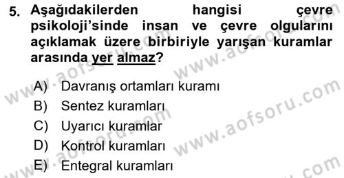 Peyzaj Çevre ve Tarım Dersi 2023 - 2024 Yılı (Vize) Ara Sınavı 5. Soru