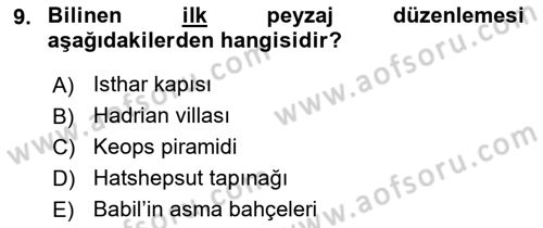 Peyzaj Çevre ve Tarım Dersi 2023 - 2024 Yılı (Vize) Ara Sınavı 9. Soru