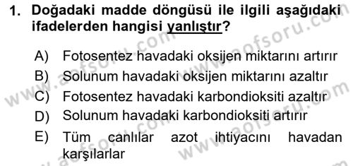 Peyzaj Çevre ve Tarım Dersi 2023 - 2024 Yılı (Final) Dönem Sonu Sınavı 1. Soru