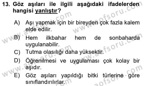 Peyzaj Çevre ve Tarım Dersi 2023 - 2024 Yılı Yaz Okulu Sınav Soruları 13. Soru