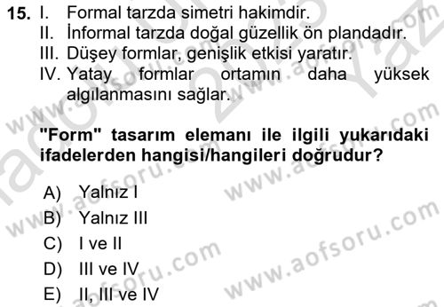 Peyzaj Çevre ve Tarım Dersi 2023 - 2024 Yılı Yaz Okulu Sınav Soruları 15. Soru