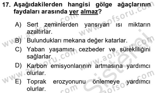 Peyzaj Çevre ve Tarım Dersi 2023 - 2024 Yılı Yaz Okulu Sınav Soruları 17. Soru