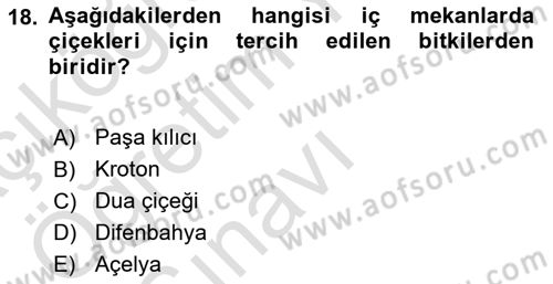 Peyzaj Çevre ve Tarım Dersi 2023 - 2024 Yılı Yaz Okulu Sınav Soruları 18. Soru