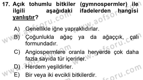 Peyzaj Çevre ve Tarım Dersi 2024 - 2025 Yılı (Vize) Ara Sınav Soruları 17. Soru